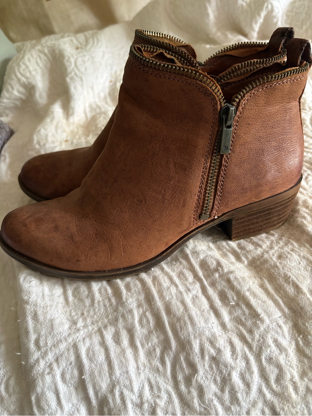 Lucky Brand Women’s Brown Leather Ankle Booties with Side Zip